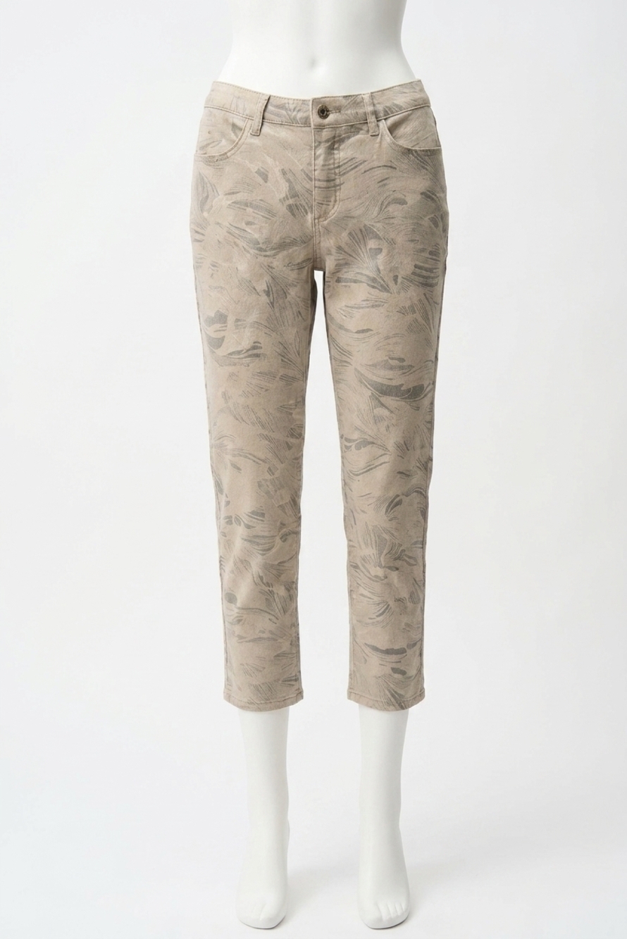 NEW JOSEPH RIBKOFF metallic abstract print slim crop jeans in beige